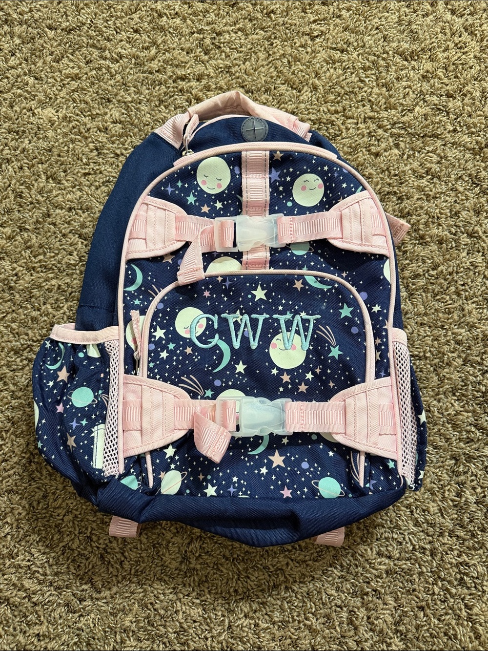 Pottery Barn Kids Navy and Light Pink Moon & Stars Backpack